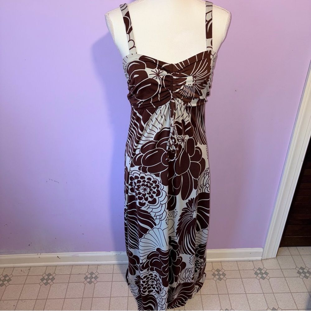 Y2K Jonathan Martin Retro Japanese Floral Maxi Babydoll Dress Women M Neutral